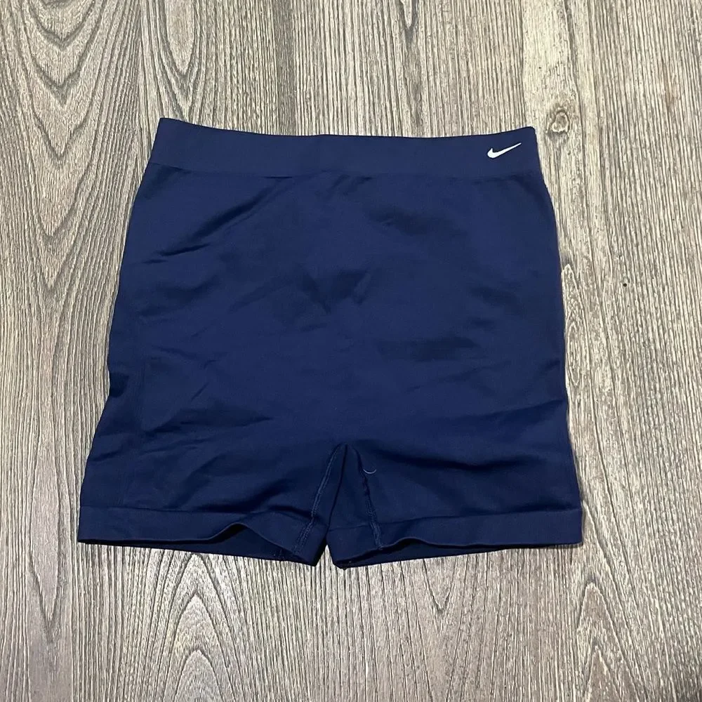 Nike Sans Couture Dri Fit Workout Shorts High Rise Elastic Waistband Navy Sz S/M